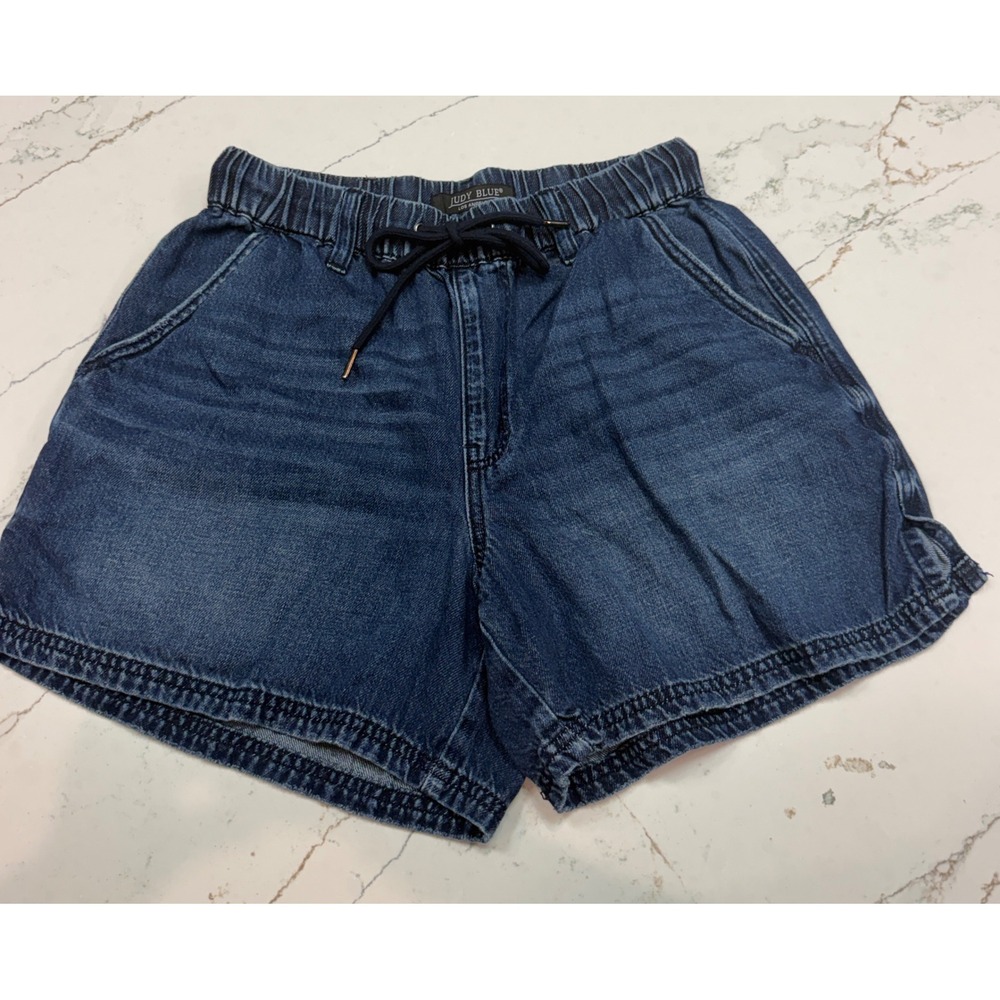 Judy Blue Dark Wash Elastic Waist Drawstring Denim Shorts JB150353 DK-CO Small